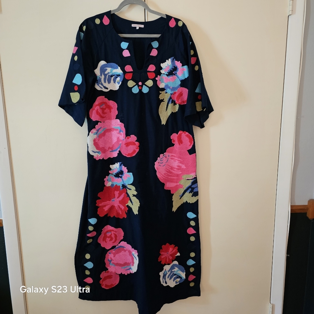 Frances Valentine Delightful Caftan Peony Garden Navy Multi- Large